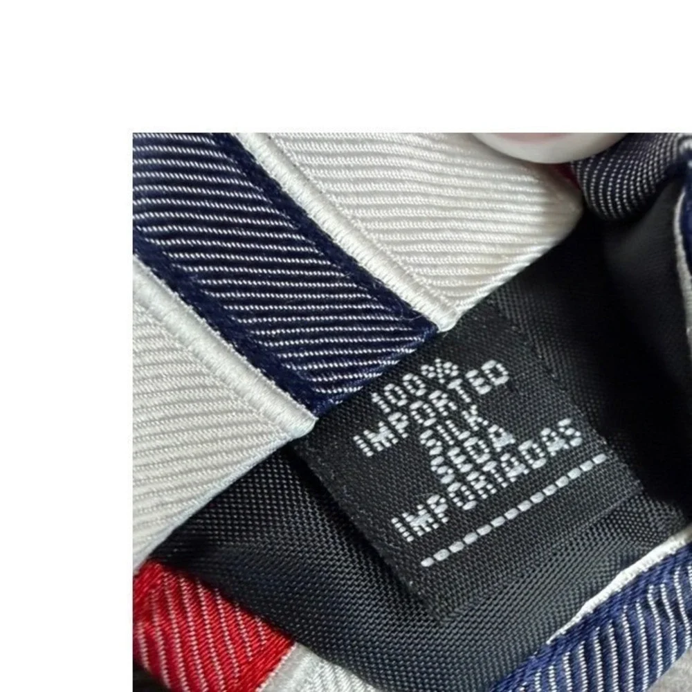 Don Loper Beverly Hills Mens Red White Navy Blue Striped 100%‎ Silk Necktie USA!